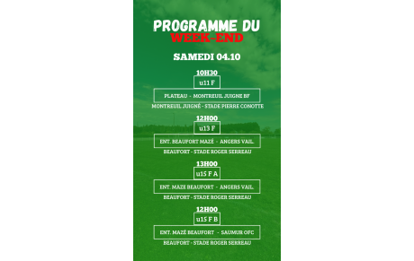 PROGRAMME U11F-U13F-U15F