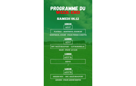 PROGRAMME U11F - U13F - U15F