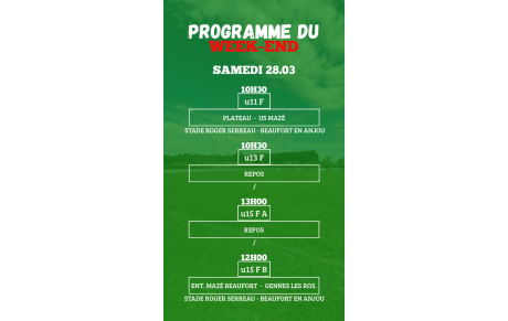 PROGRAMME U11F - U13F - U15F
